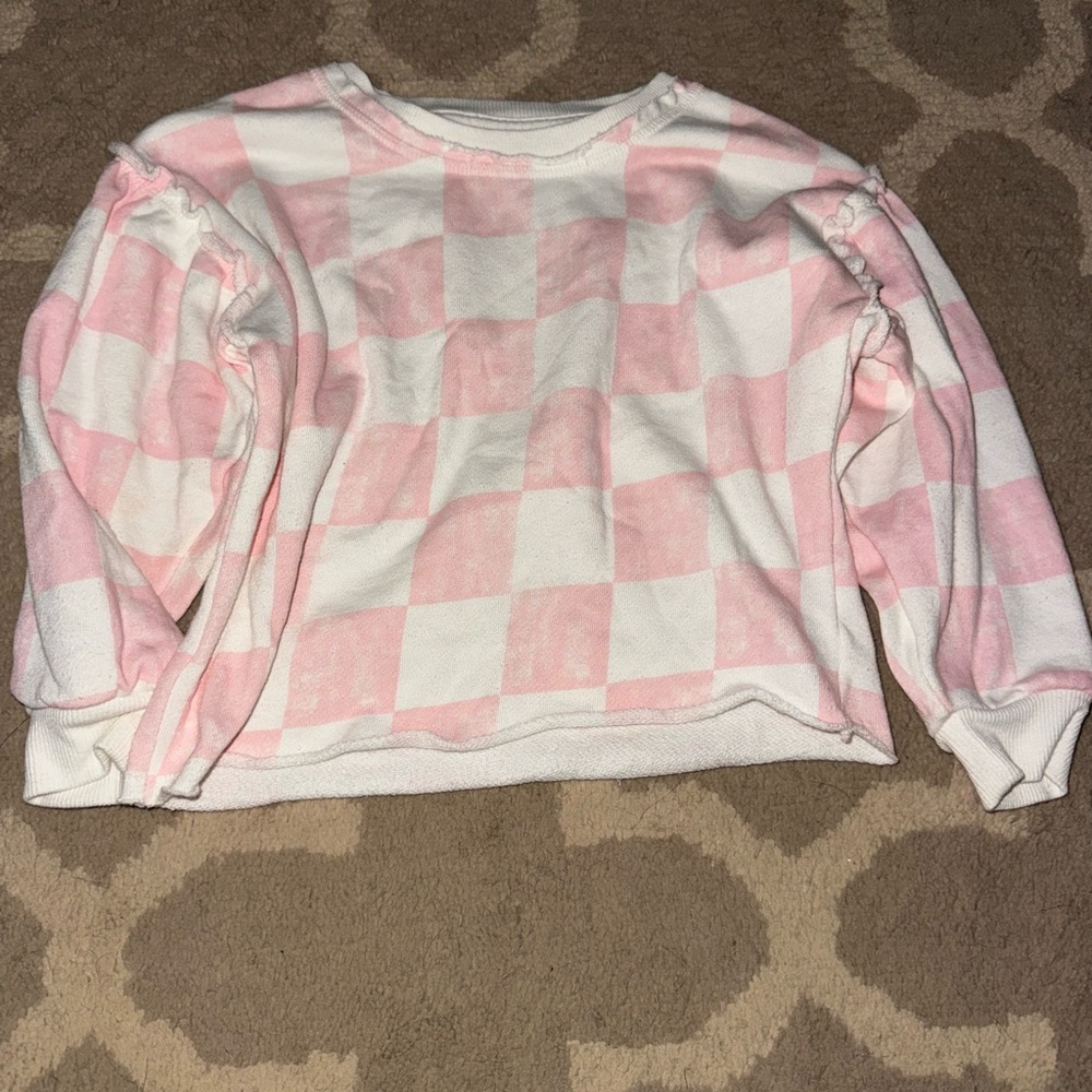 Retro Pink and White Checkered Long Sleeve Tee